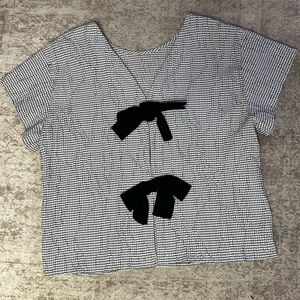 Zara Basics Checkered Blouse with Black Bows